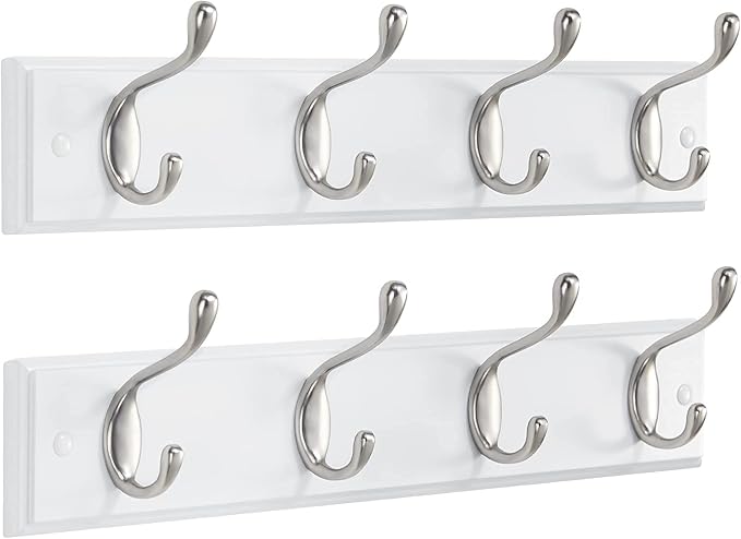 AMADA HOMEFURNISHING Coat Rack Wall Mount 2 Pack, Coat Hooks Wall Hooks Coat Hangers for Wall, Hat Racks Hooks for Hanging Coats Wall Mounted, 15.7" L x 2.8" W x 0.6" H, White