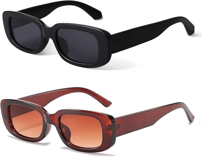 BUTABY Rectangle Sunglasses for Women Retro Driving Glasses 90’s Vintage Fashion Narrow Square Frame UV400 Protection