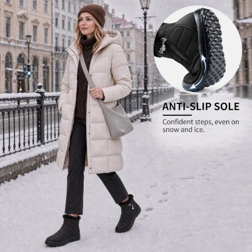 HARENCE Snow Boots for Women Winter Boot with Comfortable Warm Fur Lined Ankle Booties Outdoor Slip On Waterproof Short Boots