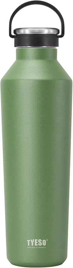 TYESO Stainless Steel Vacuum Insulated Water Bottle, Insulated Water Bottle with Soft Silicone Carry Handle (GREEN, 25 OZ)