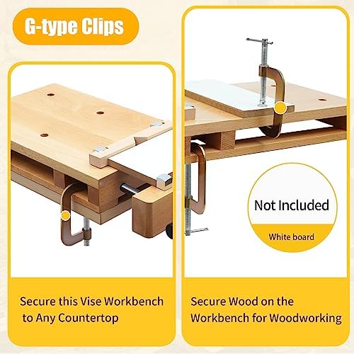 Woodworking Bench Vise, Portable Workbench Hard Woodworking Vise with 4 Limit Blocks and 2 G-Shape Fixing Clips, Desktop Work Table Work Bench for Fixing and Processing Wood Home Studio