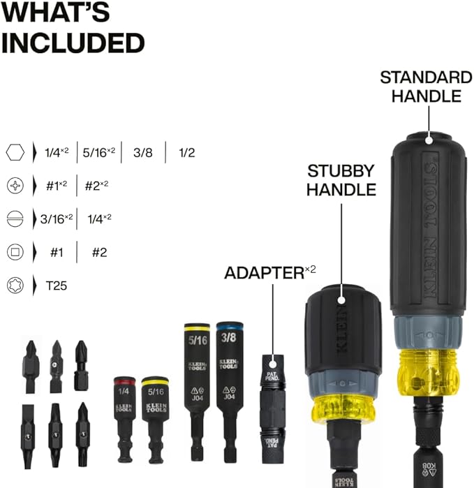Klein Tools 80191 KNECT (S) Impact-Rated Multi-Bit Screwdriver Set, 11-in-1 and 7-in-1 Ratcheting Drivers with Phillips, Slotted, Square, Torx Tips, Nut Drivers, and Stubby