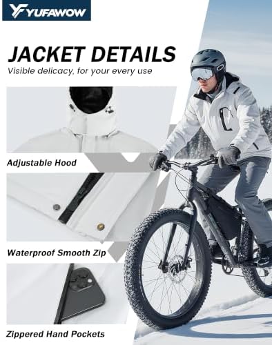 Yufawow Men Winter Jacket Skiing Jacket Insulated Fleece Lined Waterproof Windbreaker for Snowboard Hiking Camping ATV Outdoor Work
