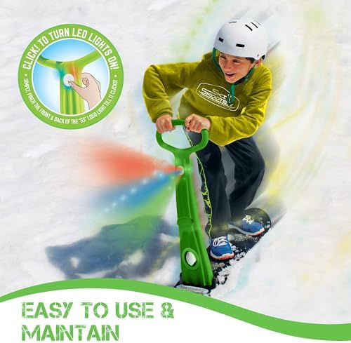 Geospace Winter Fun Ski Skate, Foldable Snow Scooter, Ski Skooter, Snow Sled, and Kids Snowboard with LED Light – Multi-Purpose Portable Sandboard, Snow Skate, and Kids/Teenager Sled for All Ages