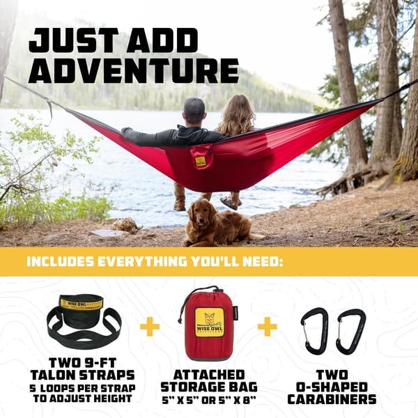 Wise Owl Outfitters キャンプハンモック – 耐荷重500ポンド ポータブルハンモック ツリーストラップ付き – 旅行、バックパッキング、ハイキング、アウトドアキャンプ用品 – シングルまたはダブル