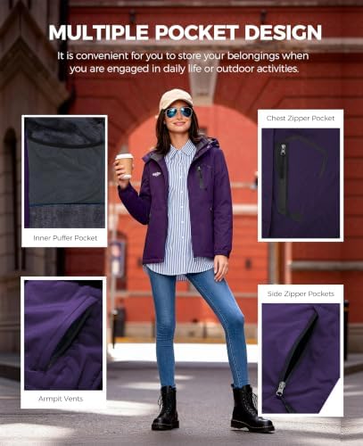 wantdo Women's Ski Jacket Waterproof Warm Fleece Lined Winter Snow Coat