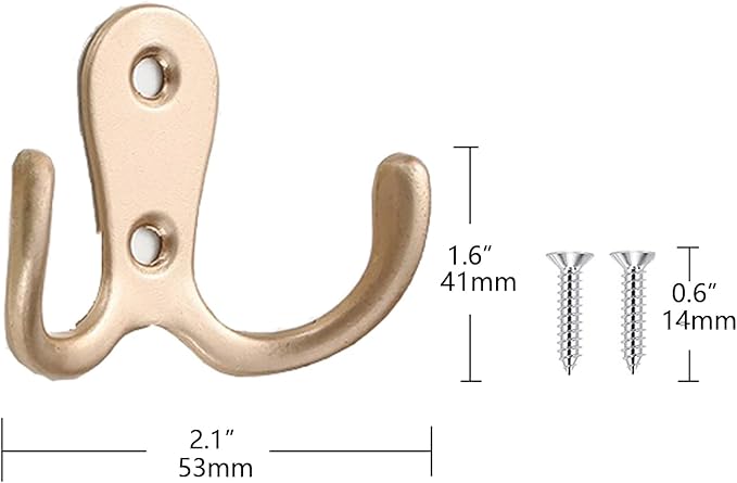 2 Pcs Double Prong Robe Hooks, Dual Coat Hooks Wall Mounted Hanging Clothes for Bathroom Bedroom Door Wall Retro Metal Cloth Hanger Double Coat Hooks with 4 Screws (Rose Gold)