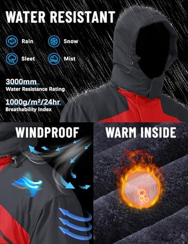 TACVASEN Men's Winter Skiing Jackets Waterproof Thermal Snowboard Coats