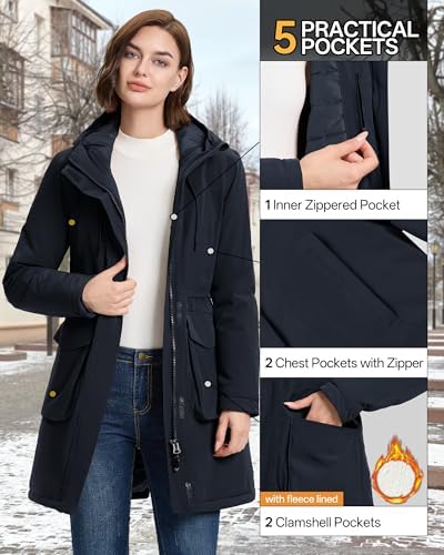 33,000ft Women's Waterproof Winter Coat Long Insulated Jacket with hood