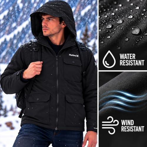 Hurley Mens Winter Parka Jacket, Sherpa Lined Hooded Winter Coat