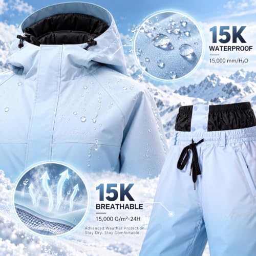 Women's Ski Jacket and Pants Set, Baggy Insulated Snow Suit,Gradient Design