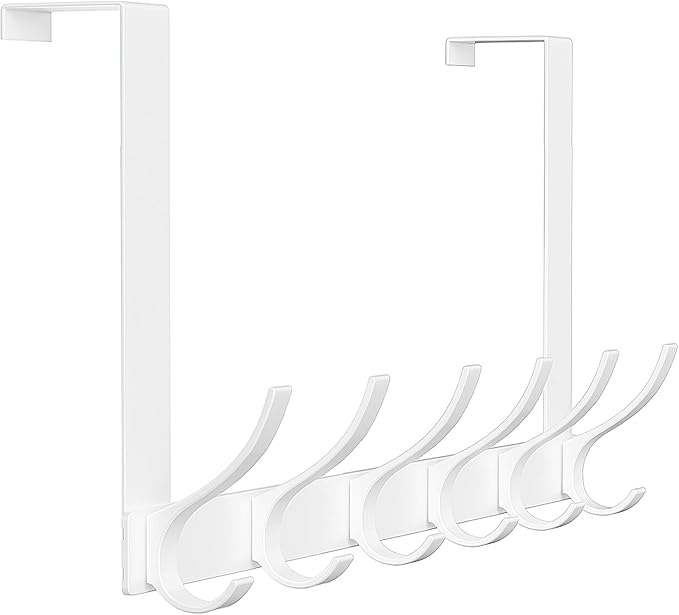 Large Over The Door Hooks, Sturdy Door Hanger with 12 Hooks, Door Towel Rack for Bathroom, Bedroom, Kitchen, Coat Rack for Hanging, Easy to Install (White)