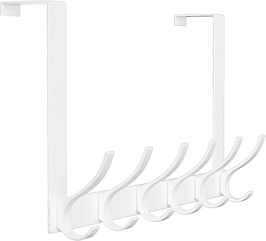 Large Over The Door Hooks, Sturdy Door Hanger with 12 Hooks, Door Towel Rack for Bathroom, Bedroom, Kitchen, Coat Rack for Hanging, Easy to Install (White)