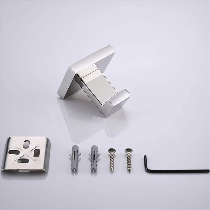 Nolimas Towel Hook Stainless Steel Bathroom Rustproof Clothes Towel Coat Hook Wall Mounted Square Toilet Kitchen, Heavy Duty Door Hanger, 4 Pack, Chrome Polished