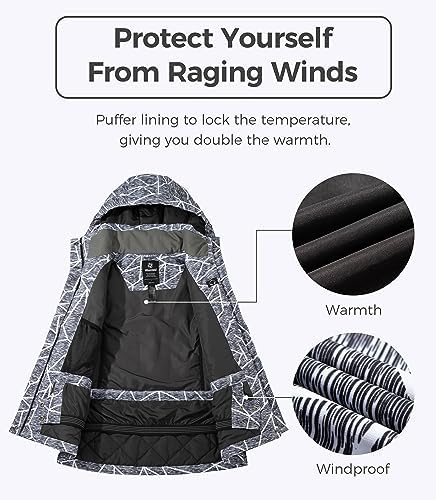 Wantdo Women's Waterproof Ski Jacket Colorful Printed Fully Taped Seams Rain Coat Warm Winter Parka