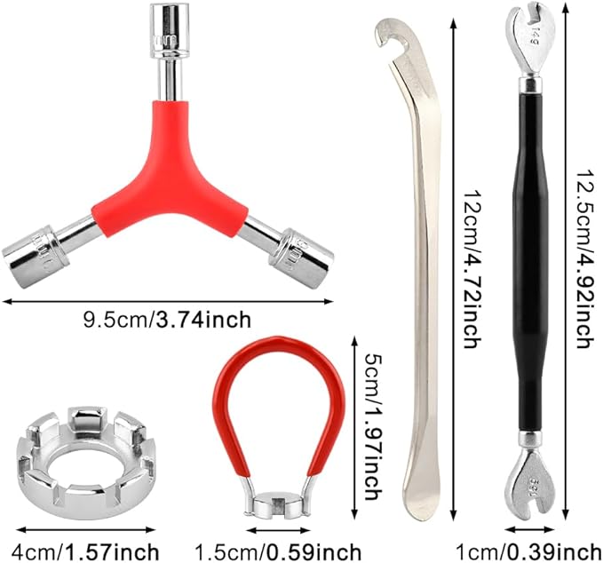 8Pcs Bicycle Spoke Wrench Bike Spoke Tool with 2 Bicycle Tire Levers, Bicycle Spoke Wrench Tools, Bicycle Rim Truing Tool Set, Cycling Pocket Tools for Bicycle Repair