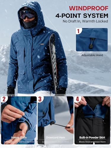 Men's Winter Waterproof Ski Snow Jacket with Hood