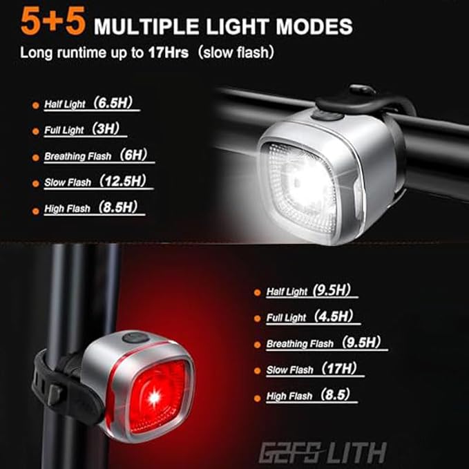 Bicycle Front & Rear Lights, Type-C Rechargeable LED Bike Light Set, IPX6,Waterproof Flashlight for Night Riding, Safety Headlight Taillight, Kids Girls Children's Bicycle Accessories