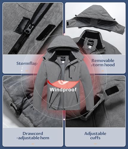 Men's Mountain Waterproof Ski Jacket - Windproof Snowboarding Warm Winter Coat Raincoat