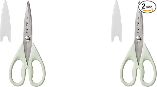 KitchenAid All Purpose Kitchen Shears with Protective Sheath Durable Stainless Steel Scissors,Dishwasher Safe,Soft Grip Comfort Handle,8.72 Inch,Pistachio,(Pack of 2)
