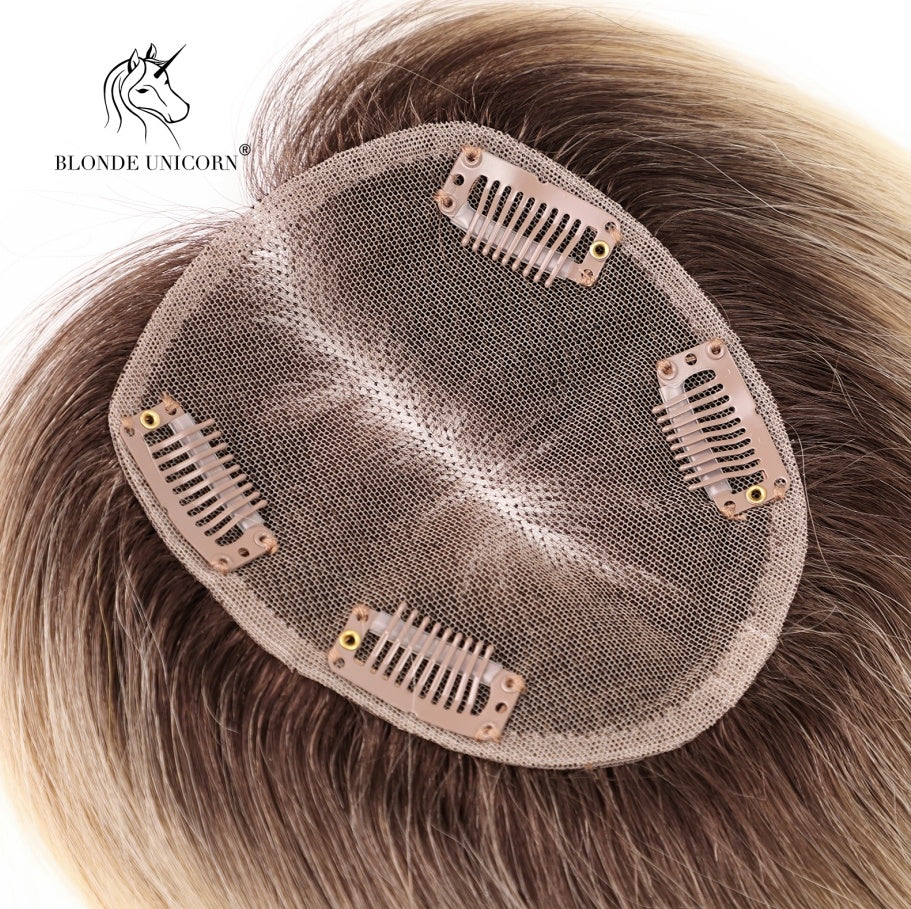 BlondeRooted Bleach Blonde Hand-Tied Real Human Hair Toppers For Women