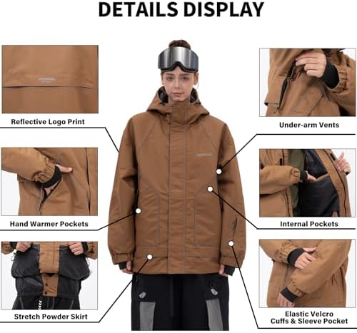SNOWVERB Women Men Reflective Loose Fit Snow Coat Ski & Snowboard Jackets