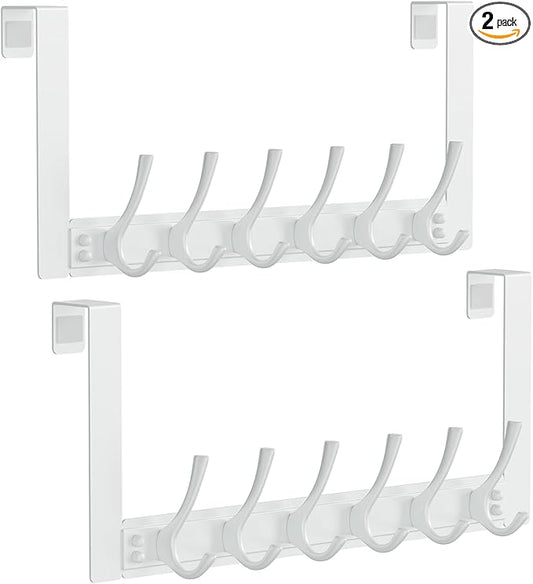 BAKON 2 Packs Over The Door Hooks with 6 Hook, Heavy Duty Over Door Hanger for Hanging Clothes Coat Hat Jacket, Door Coat Rack for Bathroom Closet Laundry Bedroom Kitchen Living Room Home Organizer