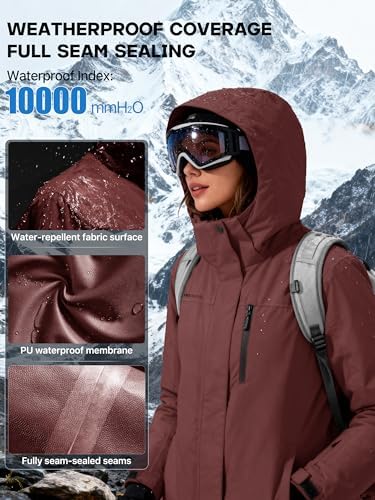 FREE SOLDIER Women's Waterproof Ski Snow Jacket Fleece Lined Warm Winter Rain Jacket with Hood Fully Taped Seams