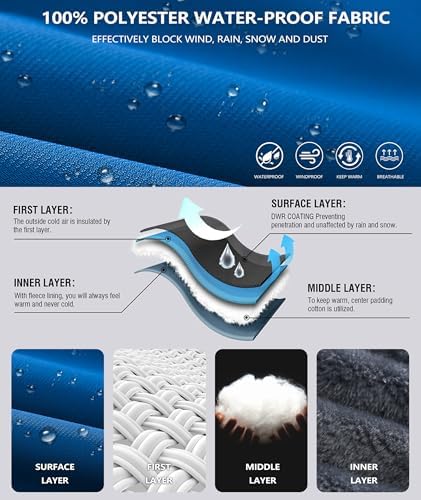 Mens Winter Jackets Waterproof Warm Fleece Ski Jacket with Hood Thermal Windproof Coat Zip Pockets