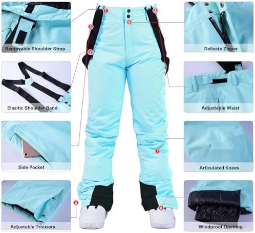 Women's Ski Jackets and Bib Pants Set Windproof Waterproof Insulated Snowsuit