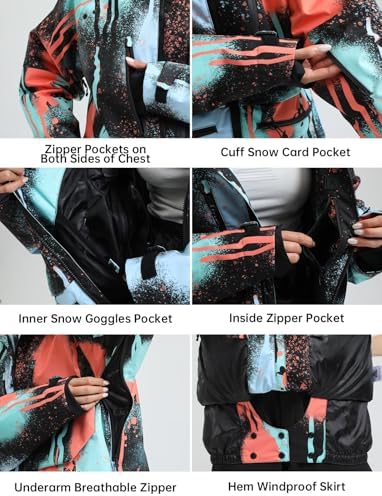 GSOU SNOW Snowboard Jacket Mens Womens Ski Jacket Baggy Snow Hoodie Coat