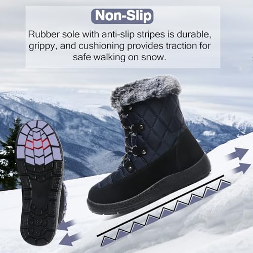 ZEENXIUYA Womens Snow Boots Comfortable Warm Fur Lined Winter Waterproof Flat Lace-Up Ankle Boots Outdoor Winter Booties
