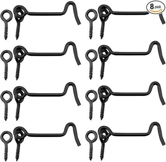 8 Pcs 2 inches Cabin Hook Eye Latch Gate Door Swivel Window Door Hook with Mounting Screws (Black, 2 inches)