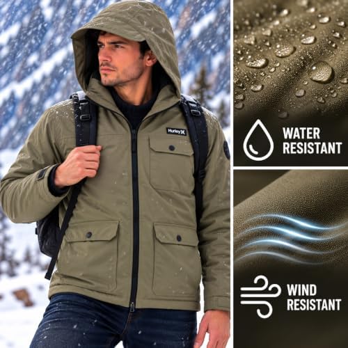 Hurley Mens Winter Parka Jacket, Sherpa Lined Hooded Winter Coat
