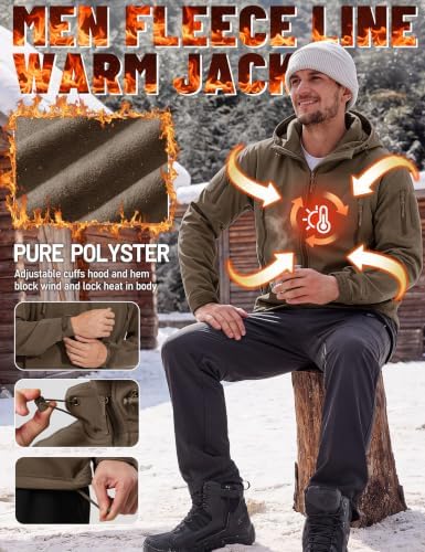 TACVASEN Men's Fleece Softshell Jacket Waterproof Winter Tactical Hooded
