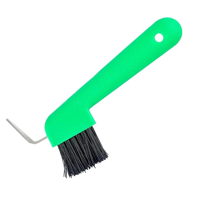 Jeffers Equine Hoof Pick & Brush, Green – Horse Hoof Cleaning Tool for Grooming, Farrier, Equestrian Care – Durable Hoof Pick with Stiff Bristles – 4 inch Easy Grip Handle