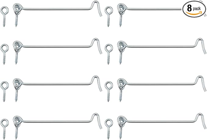 8 Pcs 4 inches Cabin Hook Eye Latch Gate Door Swivel Window Door Hook with Mounting Screws (Sliver, 4 inches)