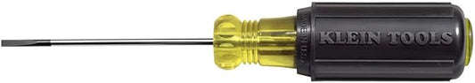Klein Tools 612-4 Screwdriver, Made in USA, Flat Head Terminal Block Screwdriver, 1/8-Inch Cabinet Tip, 4-Inch Round Shank, TB-DIN