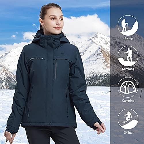 CAMEL CROWN Women’s Mountain Snow Waterproof Ski Jacket Detachable Hood Windproof Fleece Parka Rain Jackt Winter Coat