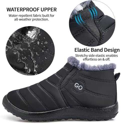 HARENCE Snow Boots for Women Winter Boot with Comfortable Warm Fur Lined Ankle Booties Outdoor Slip On Waterproof Short Boots