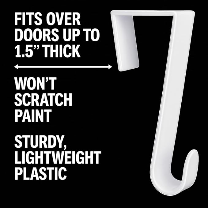 Dependable Industries inc. Essentials Over The Door Hooks – 4 Pack White Plastic Door Hangers for Towels, Clothes, Coats – 4.5" Closet Hooks Fit Up to 1.5" Doors – Bedroom, Bathroom, Dorm, Entryway