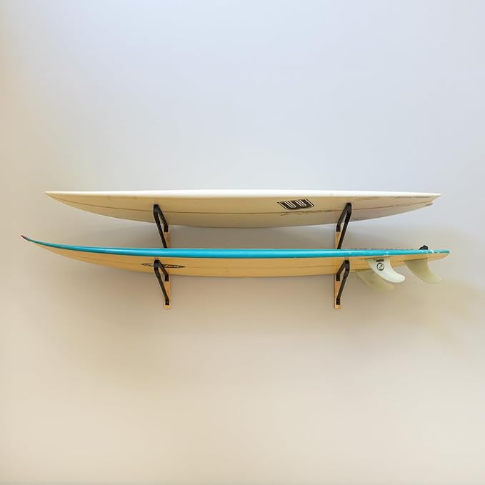 StoreYourBoard Avon Wakeboard Storage Rack, 2 Level Wall Mount Water Ski and Wake Surf Board Organizer, Natural Wood and Solid Steel, Holds 100 lbs