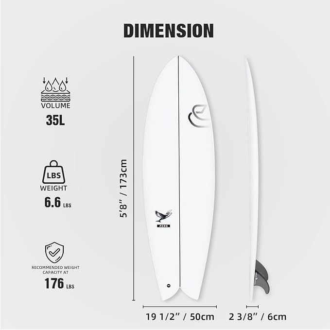 5'8''/6'1" Shortboard 900 FRP with Fin Set and Leash High-Performance Epoxy Surfboard with Wood Stringer, EPS Core, and Carbon Lath
