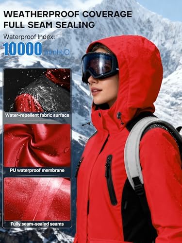 FREE SOLDIER Women's Waterproof Ski Snow Jacket Warm Fleece Lined Winter Rain Jacket with Hood Fully Taped Seams