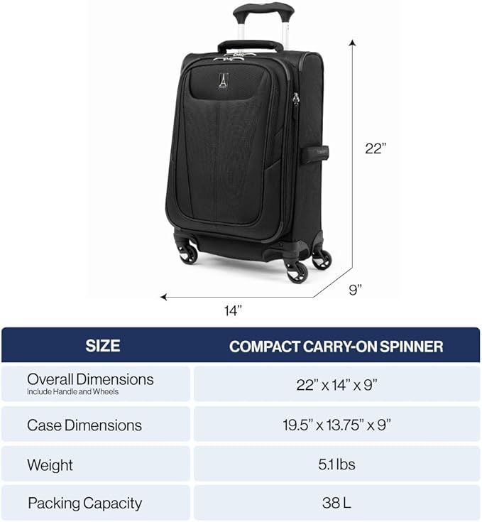 Travelpro Maxlite 5 ソフトサイド 拡張可能 スピナーホイール付きスーツケース, 軽量スーツケース, 男女兼用