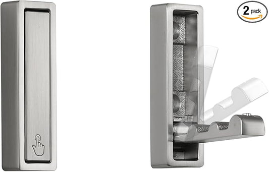 Folding Wall Hook, 2Pcs Foldable Coat Hooks Mounted, Heavy Duty Zinc Alloy No Rust Fold Up Hooks for Hanging Coat, Towel, Key, Hat, Bag, Jacket, Backpack (Brushed Nickel)