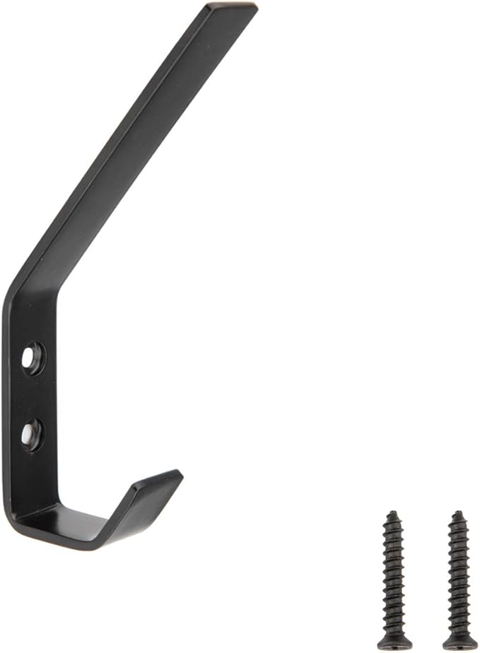 Amazon Basics Wall Mounted Modern Metal Drywall Coat Hooks - Flat Black, 5-Pack | Modern, Drywall