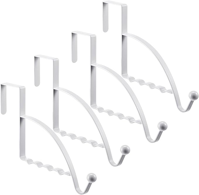 Hotop 4 Pieces Over The Door Hooks Hanger Multi Hanging Storage Organizers Valet Hooks for Coats Clothes Hoodies Hats Scarves Purses Keys Bath Towels Robes and More(White)