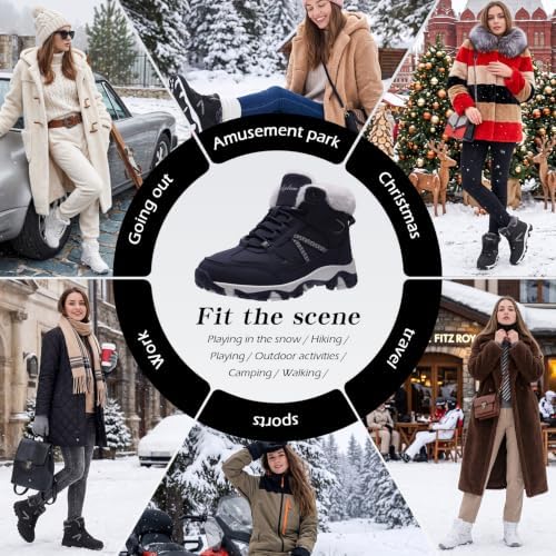 Littleplum Womens Snow Boots - Warm Fur Line Anti Slip Winter Short Boots Comfortable Lace Up Ankle Booties for Outdoor Hiking