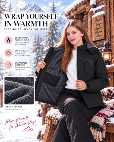 ELLSWOS Womens Winter Coats Waterproof Ski Jacket Warm Snow Raincoat